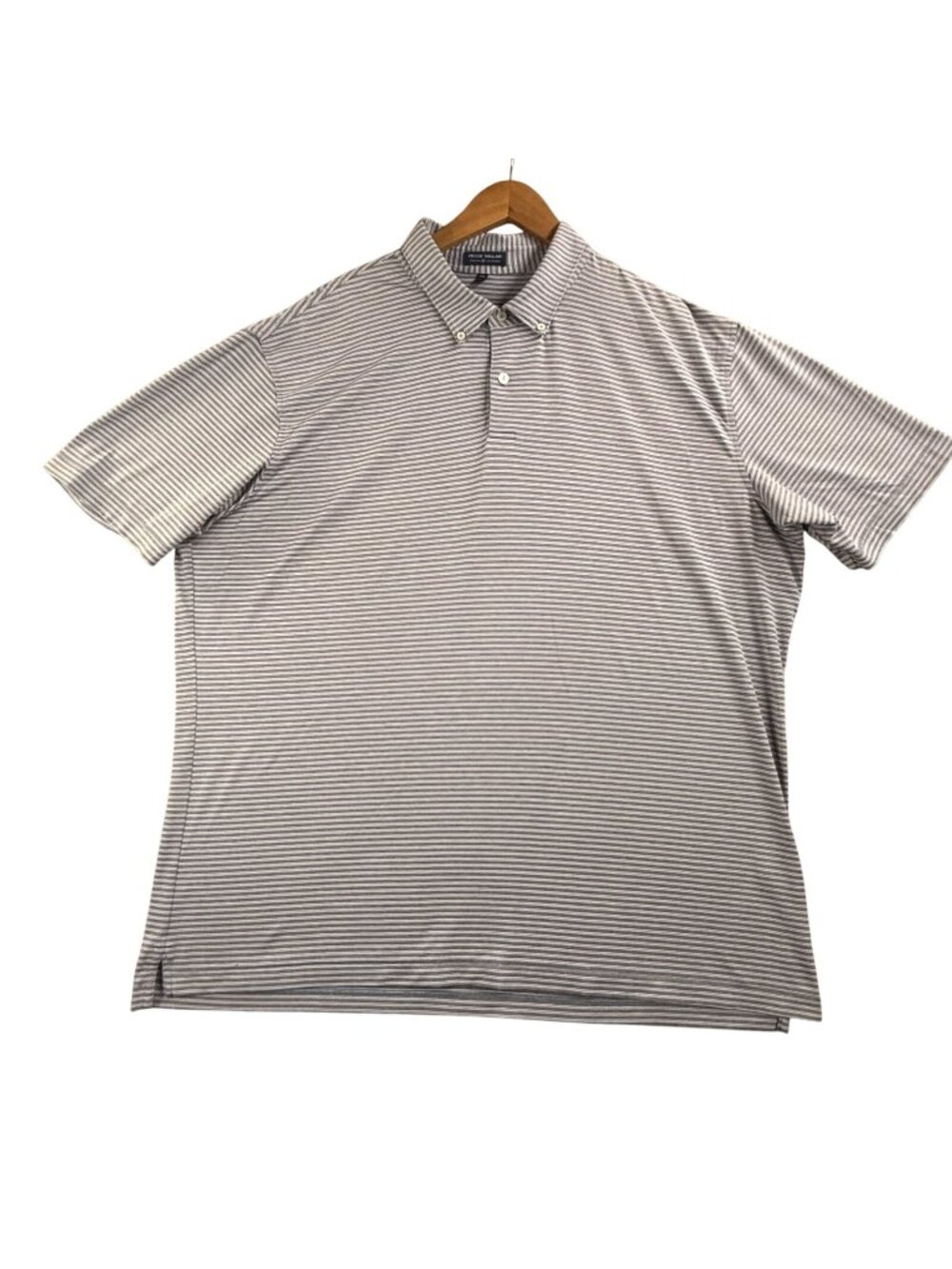 Peter Millar Polo Shirt Mens 2XL Blue Striped Crown Crafted Button Down Golf